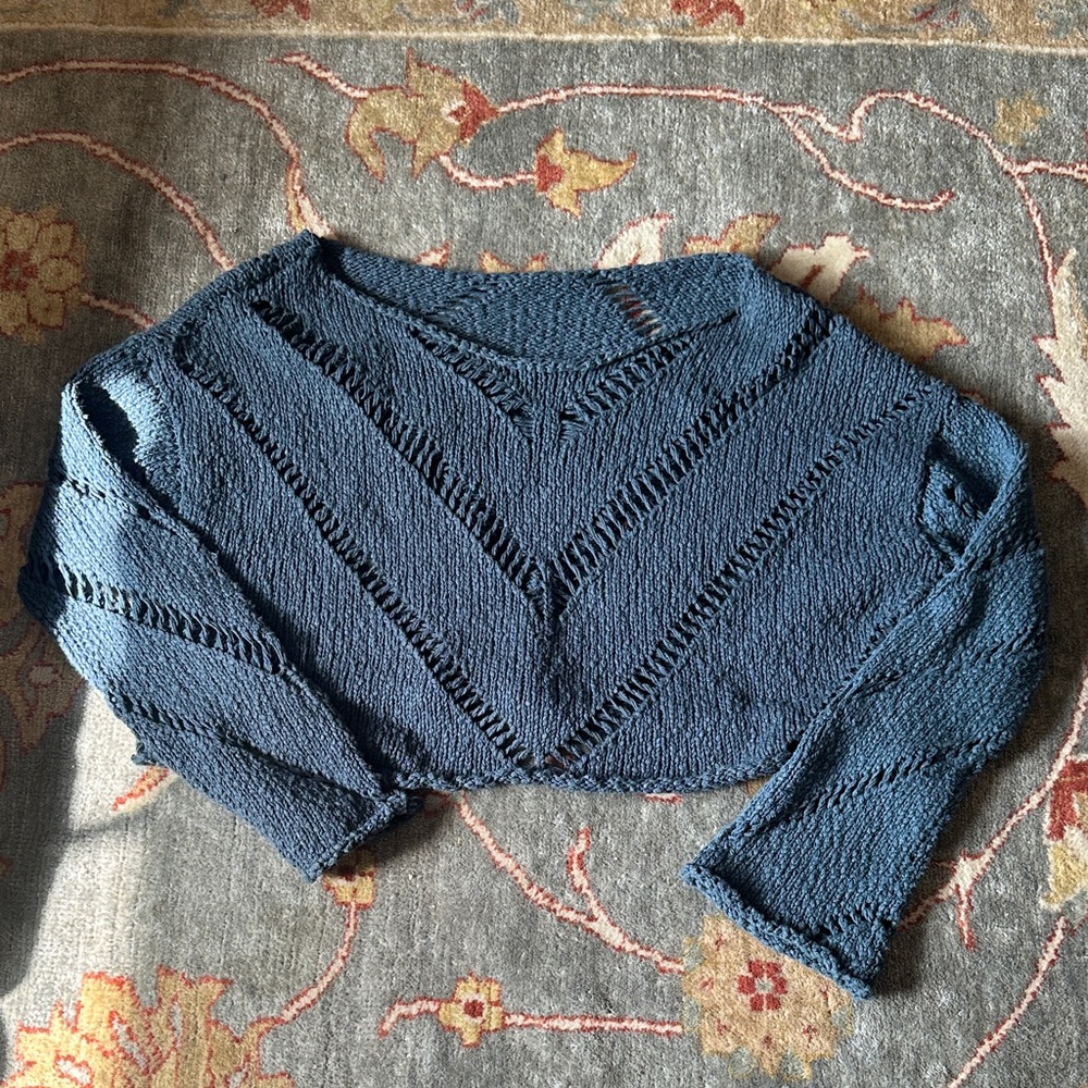 Free People Off-the-Shoulder Navy Sweater